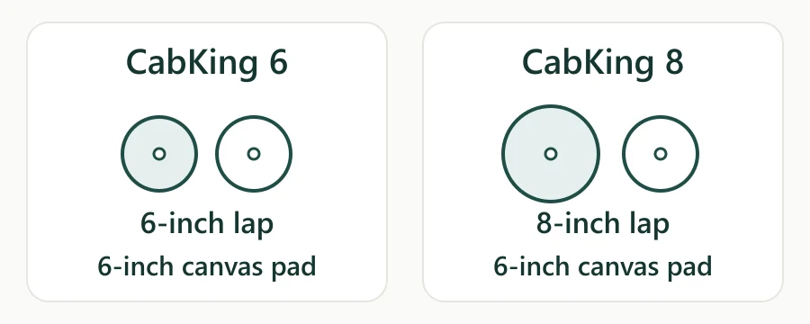 Six and eight inch diamond laps beside the six inch canvas pads