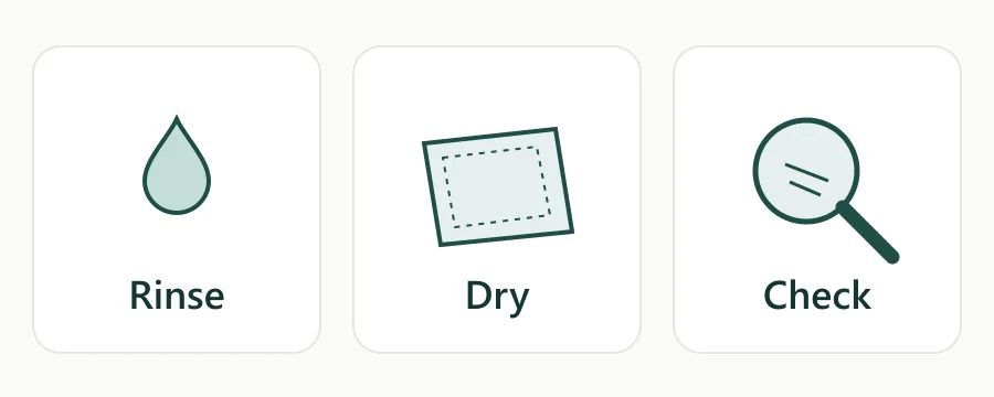 Rinsing, drying and inspecting a stone as three separate checkpoints