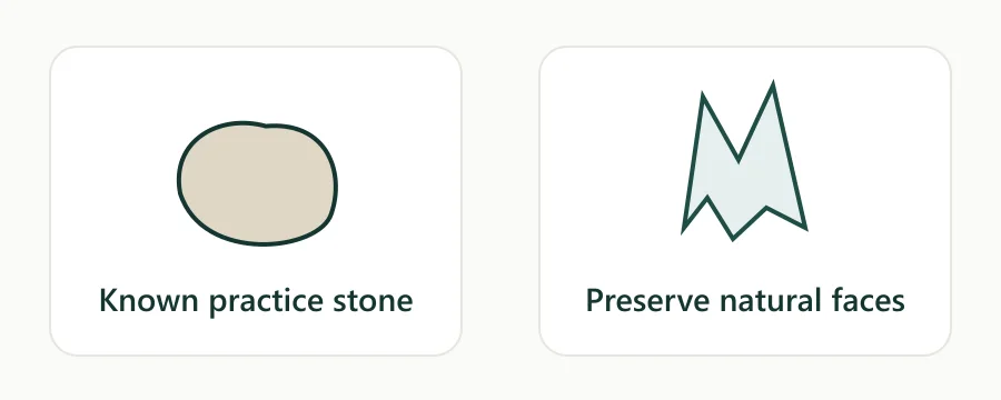 Rounded practice stone beside a crystal whose natural points should be preserved