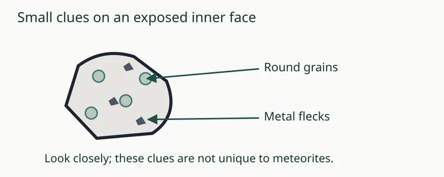 Magnified gray rock face with small round grains and angular metal flecks