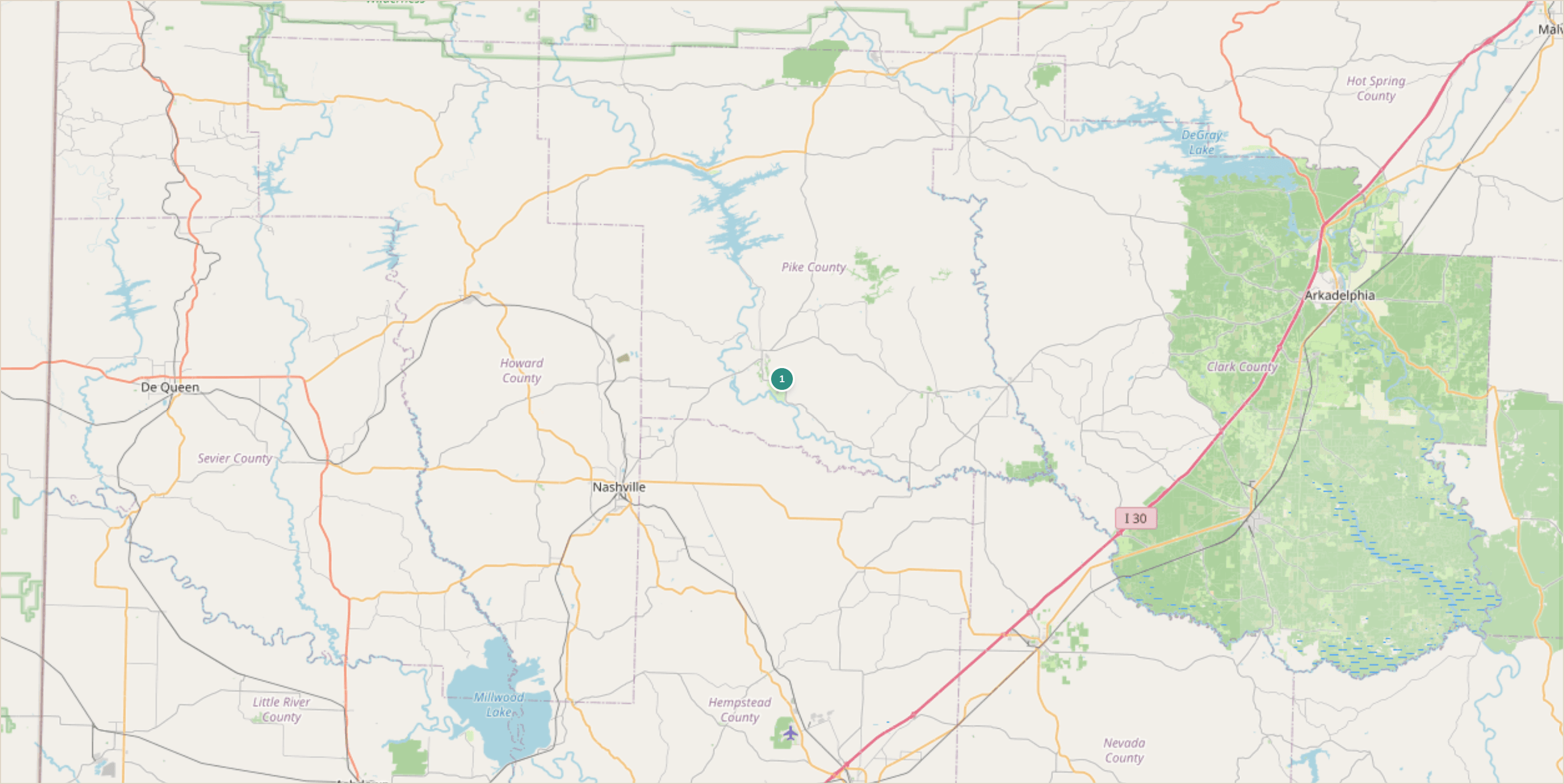 Rockhounding location map for Crater of Diamonds State Park, Arkansas